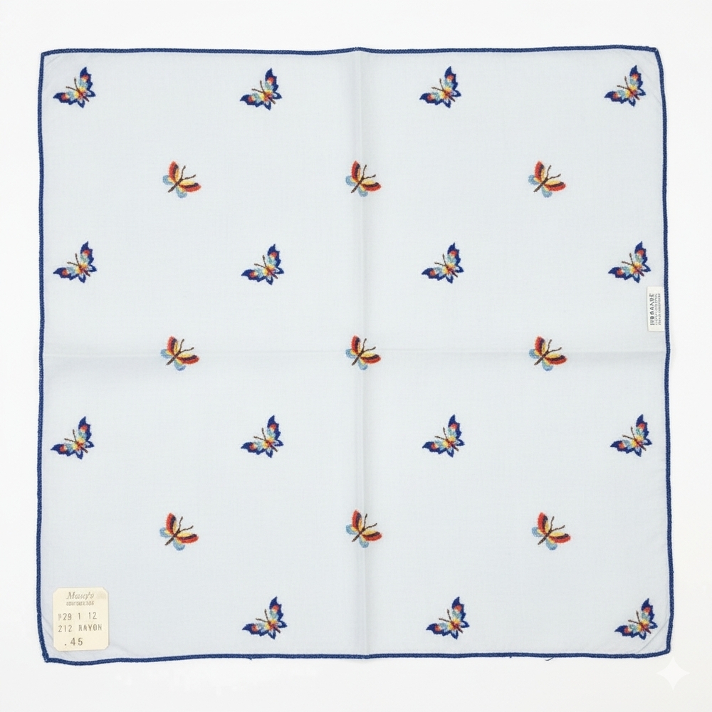 🛑SOLD🛑 Fibranne 3 Handkerchief Set Vintage Embroidered Butterfly Kids Flowers - Picture 3 of 8